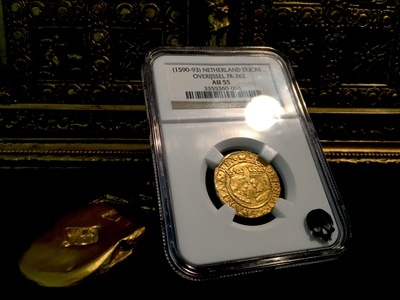 ​NETHERLAND 1590-93 DUCAT “KING FERDINAND & QUEEN ISABEL” NGC 55! 3