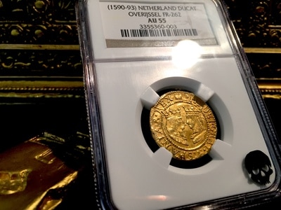 ​NETHERLAND 1590-93 DUCAT “KING FERDINAND & QUEEN ISABEL” NGC 55! 4