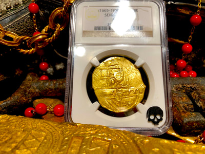 Spain 8 Escudos 1665-1700 "Brute Style" NGC 58 Pirate Gold Coins 5