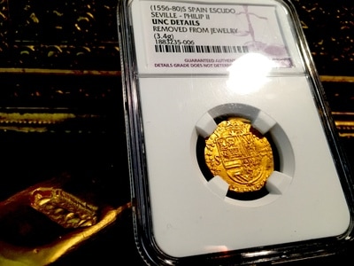 Spain  1 Escudo  1556-80  "Golden Fleece Shipwreck Era"  NGC UNC Dets 3