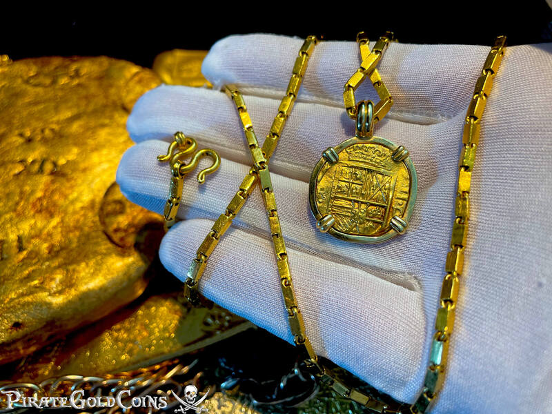 Colombia 2 Escudos 1621-65 Gold Bezel and Chain 5