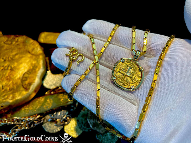 Colombia 2 Escudos 1621-65 Gold Bezel and Chain 10