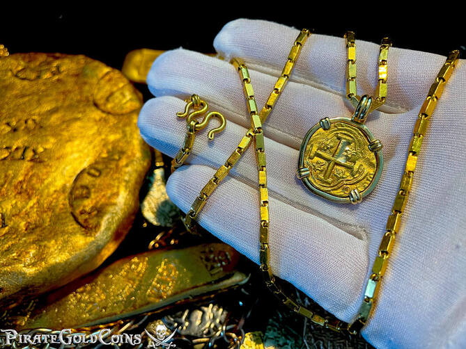 Colombia 2 Escudos 1621-65 Gold Bezel and Chain