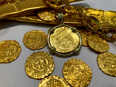 Matted Spain 2 Escudos 1556 Sold 22kt Gold Replica Jewelry Treasure Coin 4