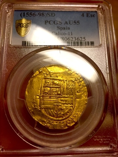 Spain 4 Escudos "King Philip II" 1556-98 PCGS 55 2