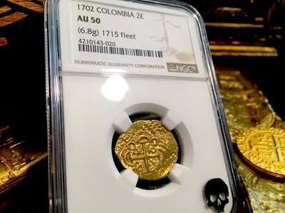 Colombia  2 Escudos  1702  Full Date  "1715 Plate Fleet Shipwreck"  NGC 50 4