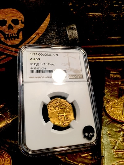 Colombia  2 Escudos  1714 "Full 4 Digit Date"  1715 Plate Fleet  NGC 58 4