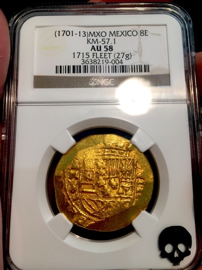 Mexico  8 Escudos  1701-13  "1715 Plate Fleet Shipwreck"  NGC 58 2