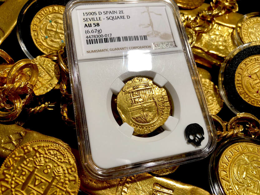 Spain Fully Dated 1590 2 Escudos NGC 58 Pirate Gold Coins Treasure