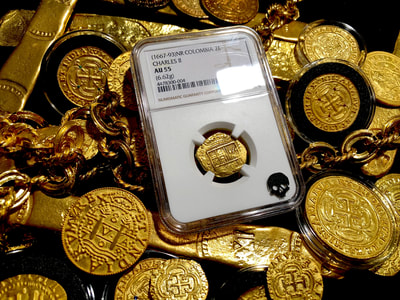 Colombia 2 Escudos 1667-93 "Charles II" NGC 55 Pirate Gold Coins Treasure 7