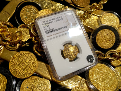 Colombia 2 Escudos 1660 "Dated" NGC 55 Shipwreck Treasure Gold Coin 5