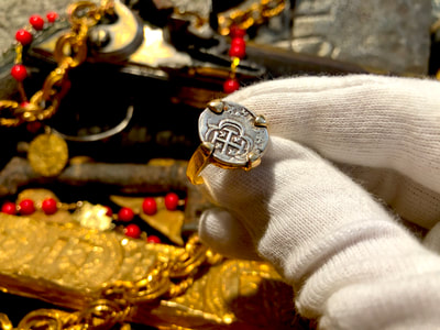 Spain 2 Reales Silver Reproduction 18kt Gold Ring 2