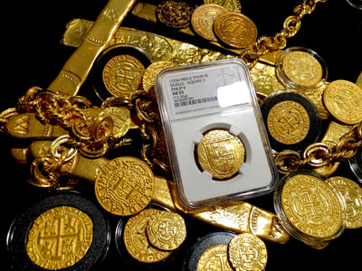 Spain 4 Escudos 1556-98 "Full Crown" NGC 55 Pirate Treasure Shipwreck Gold 5