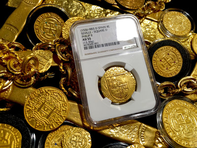 Spain 4 Escudos 1556-98 "Full Crown" NGC 55 Pirate Treasure Shipwreck Gold 6
