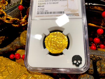 Spain 1 Escudo 1516-56 "Full Crown & Legends" NGC 62 4