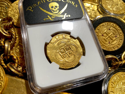 Spain 4 Escudos 1556-98 "Full Crown" NGC 55 Pirate Treasure Shipwreck Gold 9
