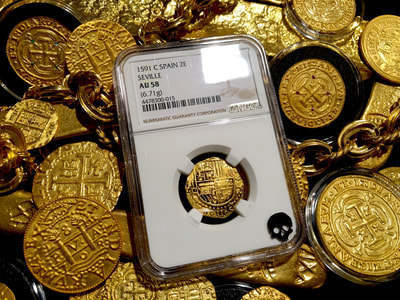 Spain 2 Escudos 1591 "Dated" NGC 58 Pirate Gold Coins Treasure 2