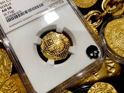 Spain 2 Escudos 1591 "Dated" NGC 58 Pirate Gold Coins Treasure 3