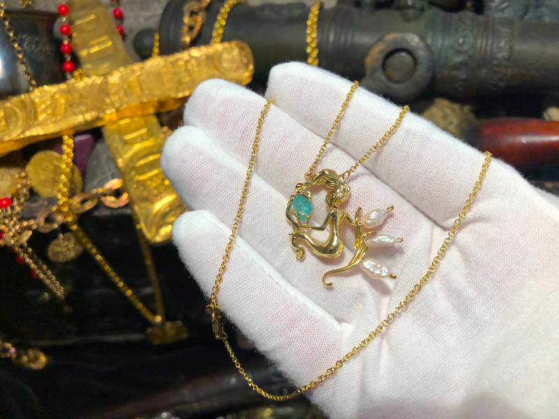 Atocha 1622 Emerald & Gold Mermaid with White Pearls 2