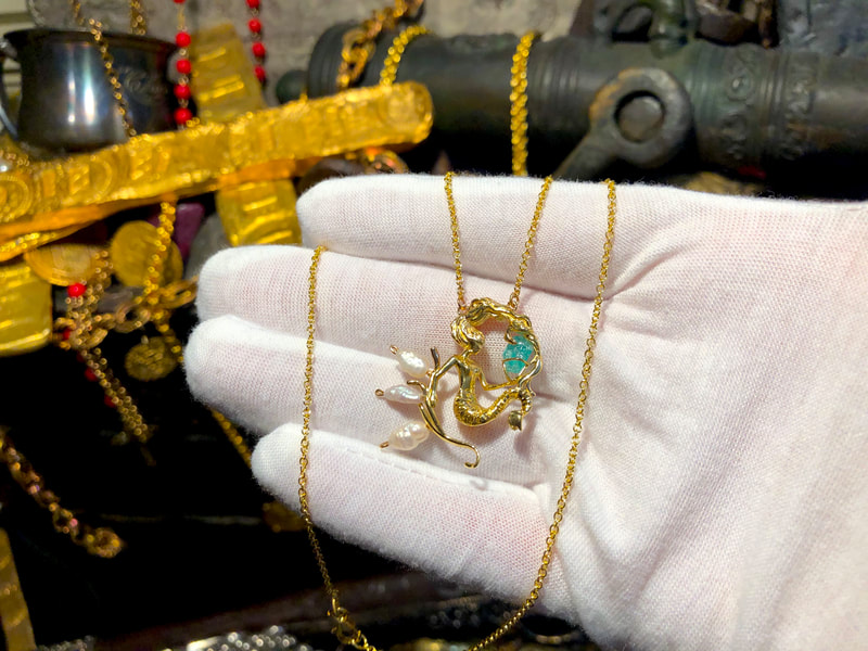 Atocha 1622 Emerald & Gold Mermaid with White Pearls 8