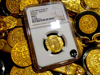 Spain 2 Escudos 1556-98 "Philip II" NGC 61 Treasure Pirate Gold Coins 5