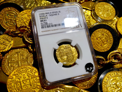 Spain 2 Escudos 1556-98 "Philip II" NGC 61 Treasure Pirate Gold Coins 6