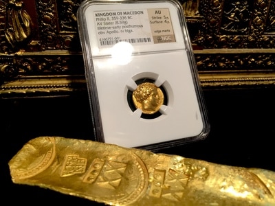 Kingdom of Macedon  "Philip II" 359-336 BC  Life Time  NGC AU 5x4 2