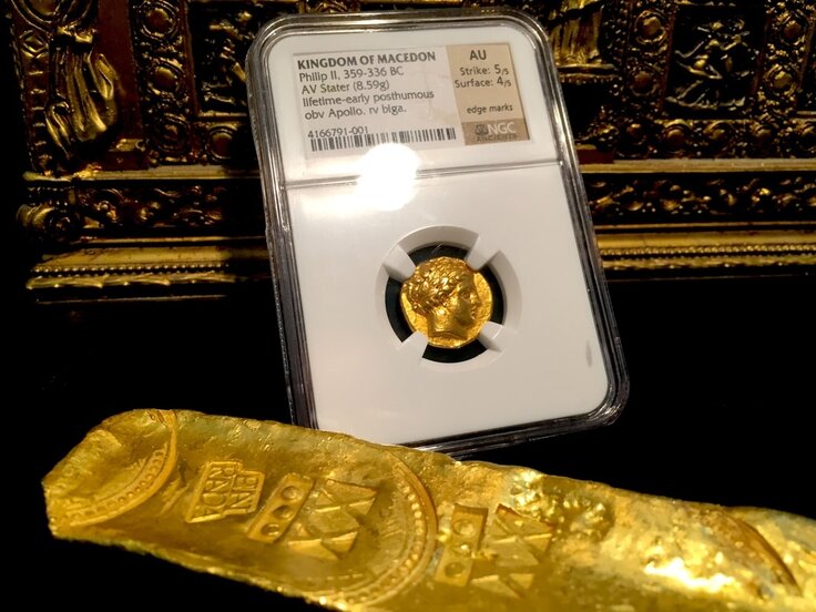 Kingdom of Macedon  "Philip II" 359-336 BC  Life Time  NGC AU 5x4