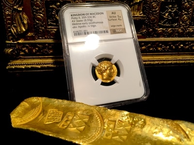 Kingdom of Macedon  "Philip II" 359-336 BC  Life Time  NGC AU 5x4 3