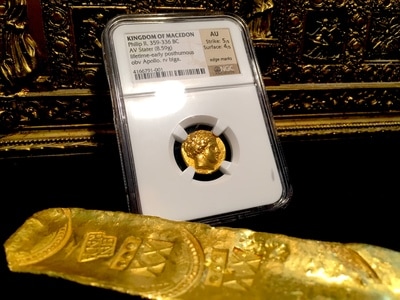 Kingdom of Macedon  "Philip II" 359-336 BC  Life Time  NGC AU 5x4 5