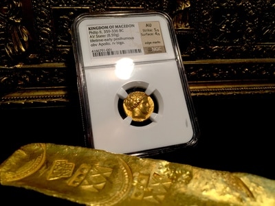 Kingdom of Macedon  "Philip II" 359-336 BC  Life Time  NGC AU 5x4 7