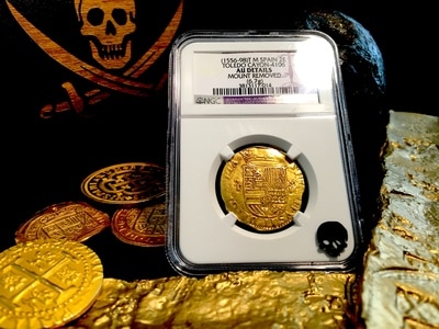 Spain  2 Escudos  1556-98  "Toledo Mint"  NGC AU DETS Huge Planchet! 2