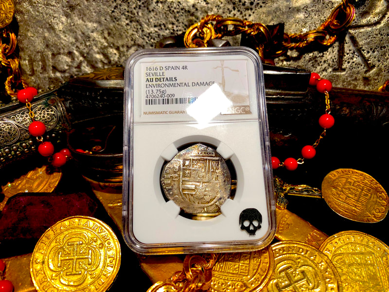 Spain 4 Reales 1616 "Full 4 Digit Dated" NGC AU Dets​ Pirate Gold Coins 12