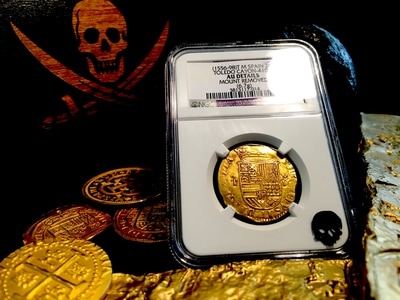 Spain  2 Escudos  1556-98  "Toledo Mint"  NGC AU DETS Huge Planchet! 3