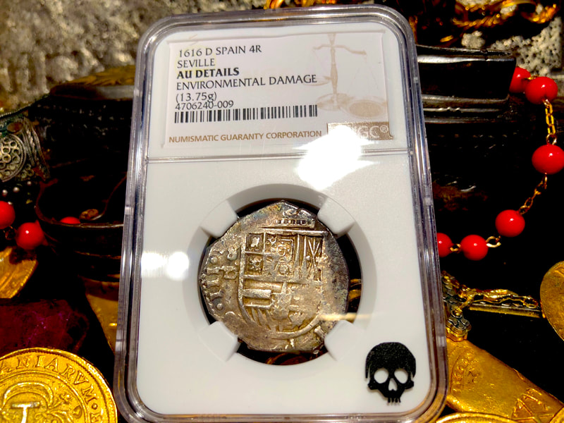 Spain 4 Reales 1616 "Full 4 Digit Dated" NGC AU Dets​ Pirate Gold Coins 14