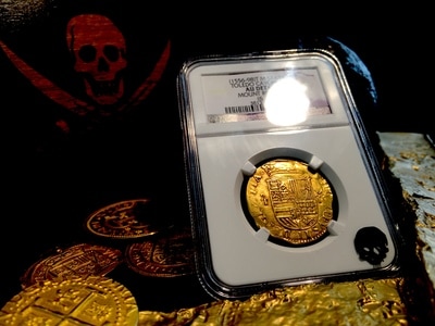 Spain  2 Escudos  1556-98  "Toledo Mint"  NGC AU DETS Huge Planchet! 4