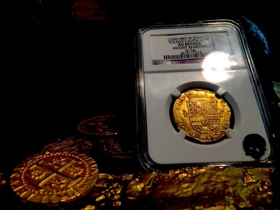 Spain  2 Escudos  1556-98  "Toledo Mint"  NGC AU DETS Huge Planchet! 5