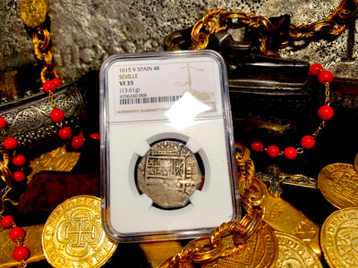Spain 4 Reales 1615 "Full 4 Digit Date" NGC 35​ Pirate Gold Coins 12