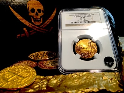 Spain  1 Escudo  1516-56  "Square D to Left"  NGC 35 ! Strong Details 5