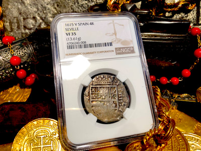 Spain 4 Reales 1615 "Full 4 Digit Date" NGC 35​ Pirate Gold Coins 15