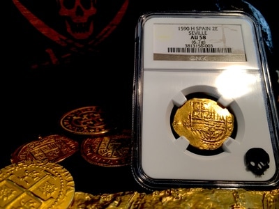 Spain  2 Escudos  1590  "DATED!"  King Philip II  NGC 58 3