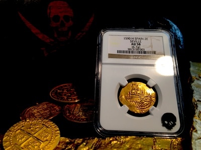 Spain  2 Escudos  1590  "DATED!"  King Philip II  NGC 58 4