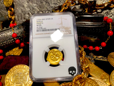 Spain 2 Escudos 1556-98 "Philip II" NGC 25​ Pirate Gold Coins Treasure 3