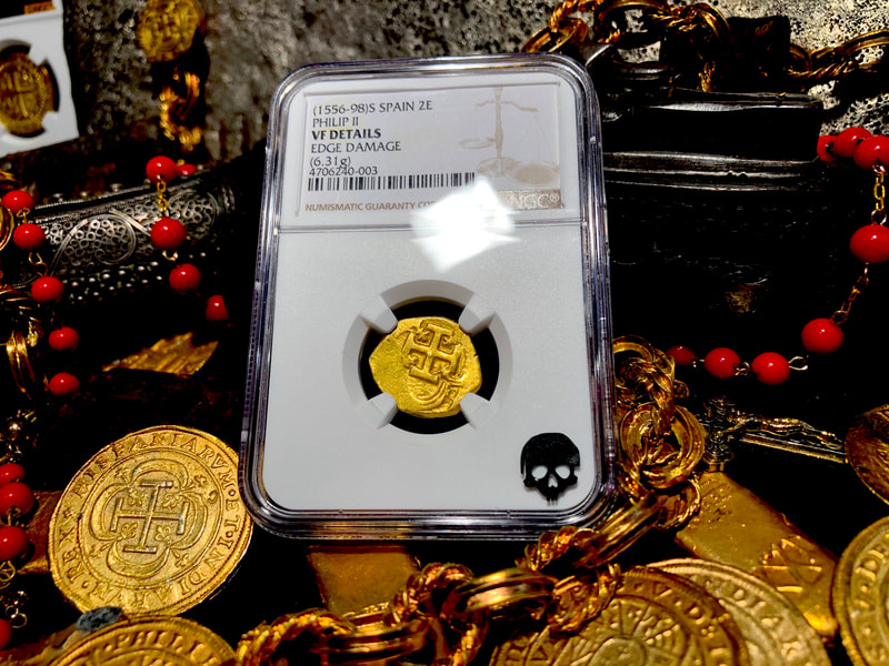 Spain 2 Escudos 1556-98 "Full Cross" NGC VF Dets 2