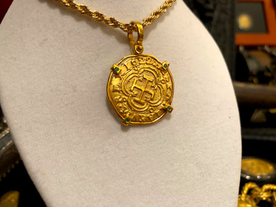 Shipwreck Treasure Pirate Gold Necklace with Emeralds Colombia 1622 Pendant 6