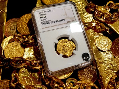 Spain 2 Escudos 1629 "Dated" NGC 63 Shipwreck Gold Pirate Treasure Coins 2