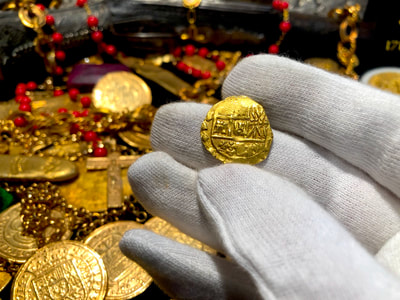 Colombia 2 Escudos 1742 "Dated" RAW Pirate Gold Coins Jewelry Treasures 2