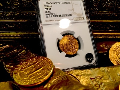 Spain  1 Escudo  1516-56  "Seville Mint"  NGC 53 Gold Treasure Coin 2