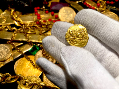 Colombia 2 Escudos 1742 "Dated" RAW Pirate Gold Coins Jewelry Treasures 4