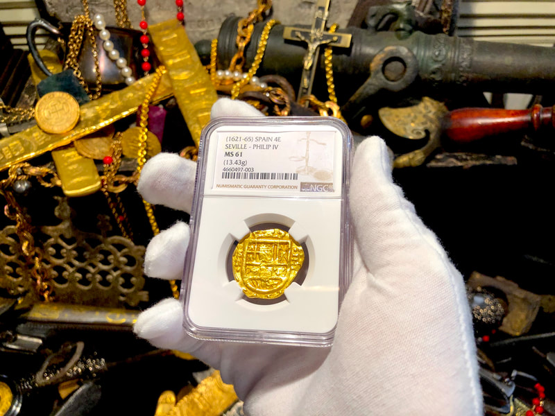 Spain 4 Escudos 1621-65 "Brute Style" NGC 61 Pirate Gold Coins 5